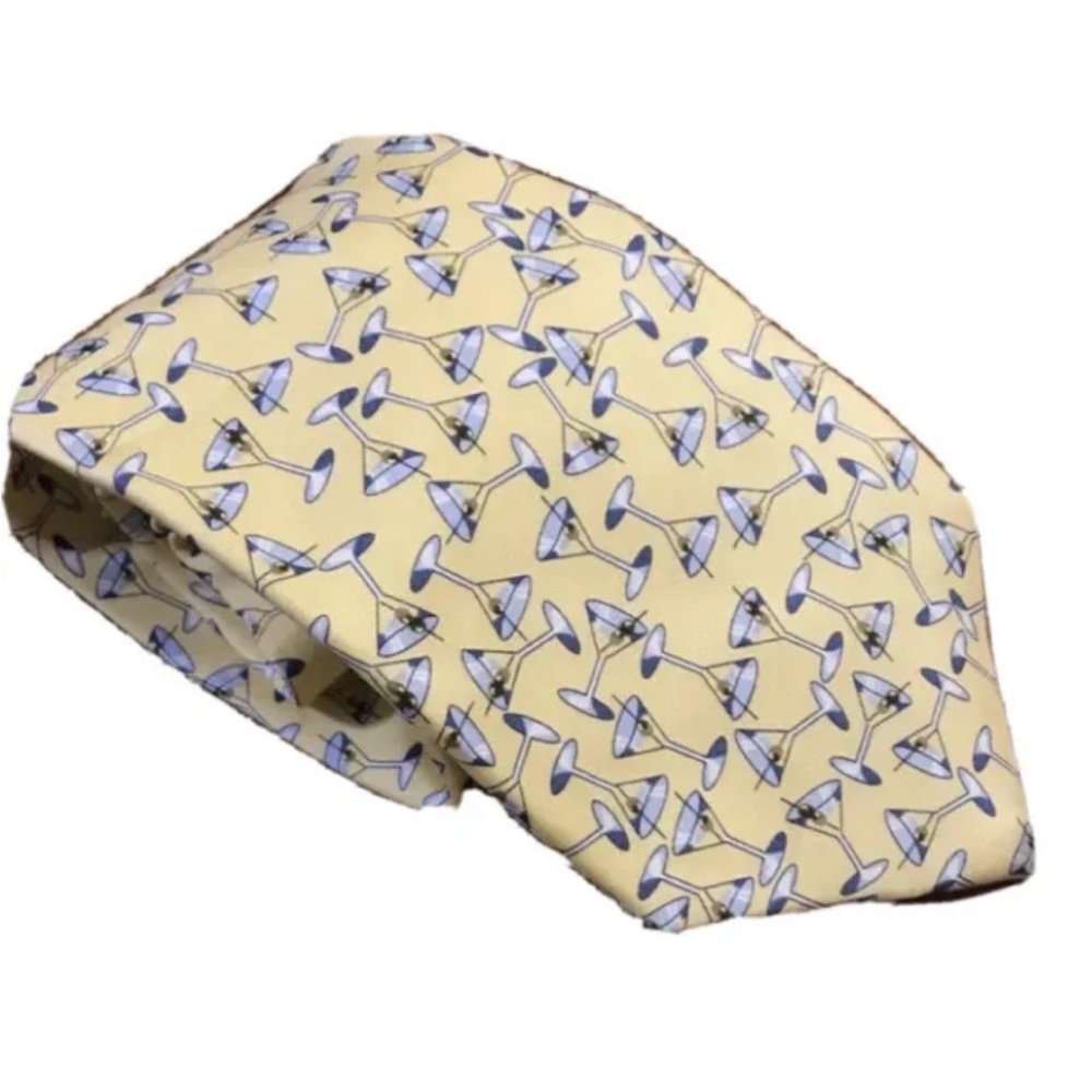 COPY - J. Crew Yellow With Martini Glasses Pattern 100% Silk Neck Tie Made in t…